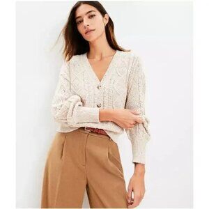 Loft - Flecked Cable V-Neck Cardigan - S